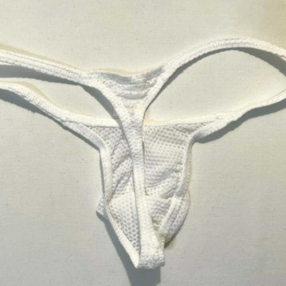 Men's  Waffled See-Through '"-Back" Thong - White - Pouch - Picture 8 of 12